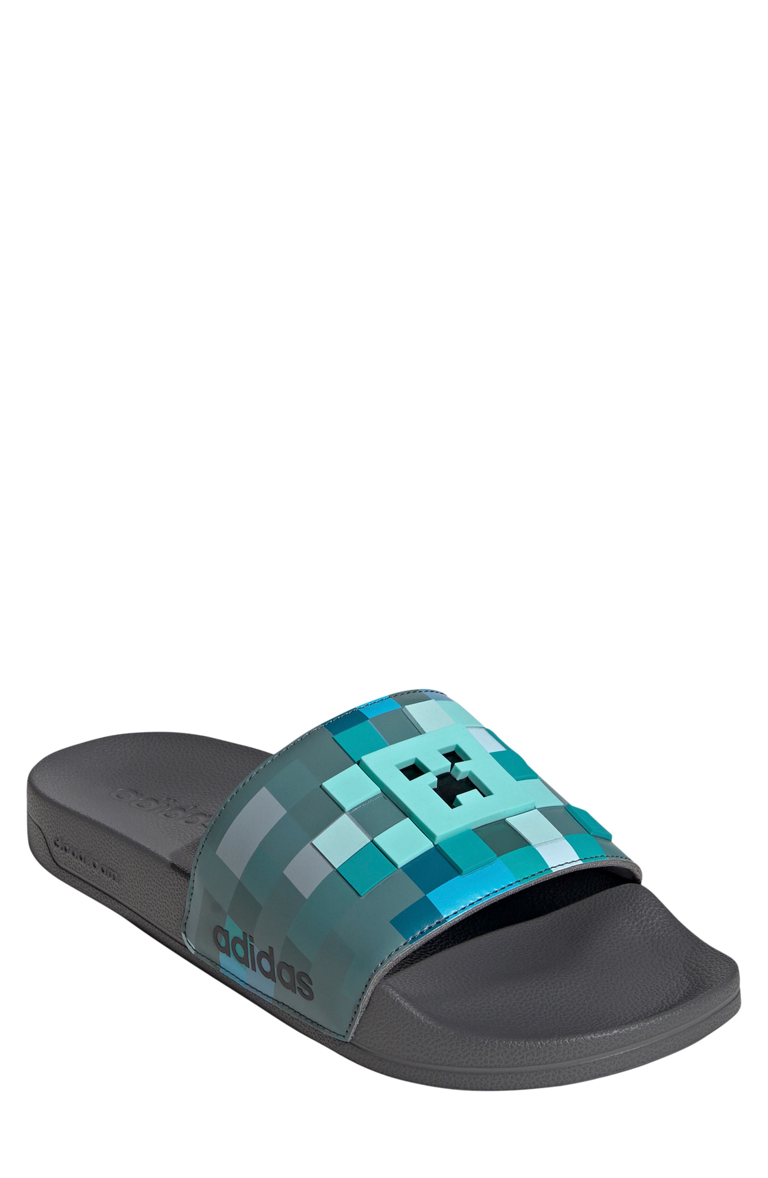 Adilette Shower Minecraft Slide Sandal, Main, color, GREY/ GREY/ GREY