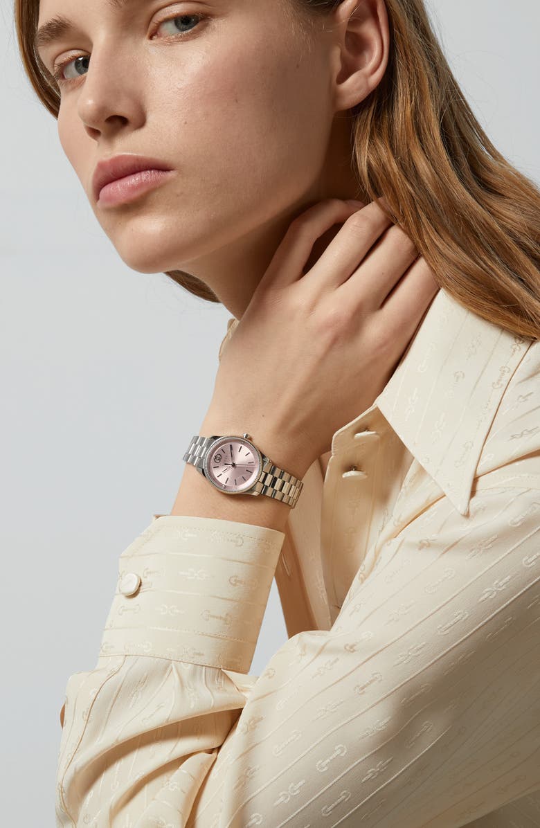 Gucci G-Timeless Diamond Slim Bracelet Watch, 29mm, Alternate, color, Silver