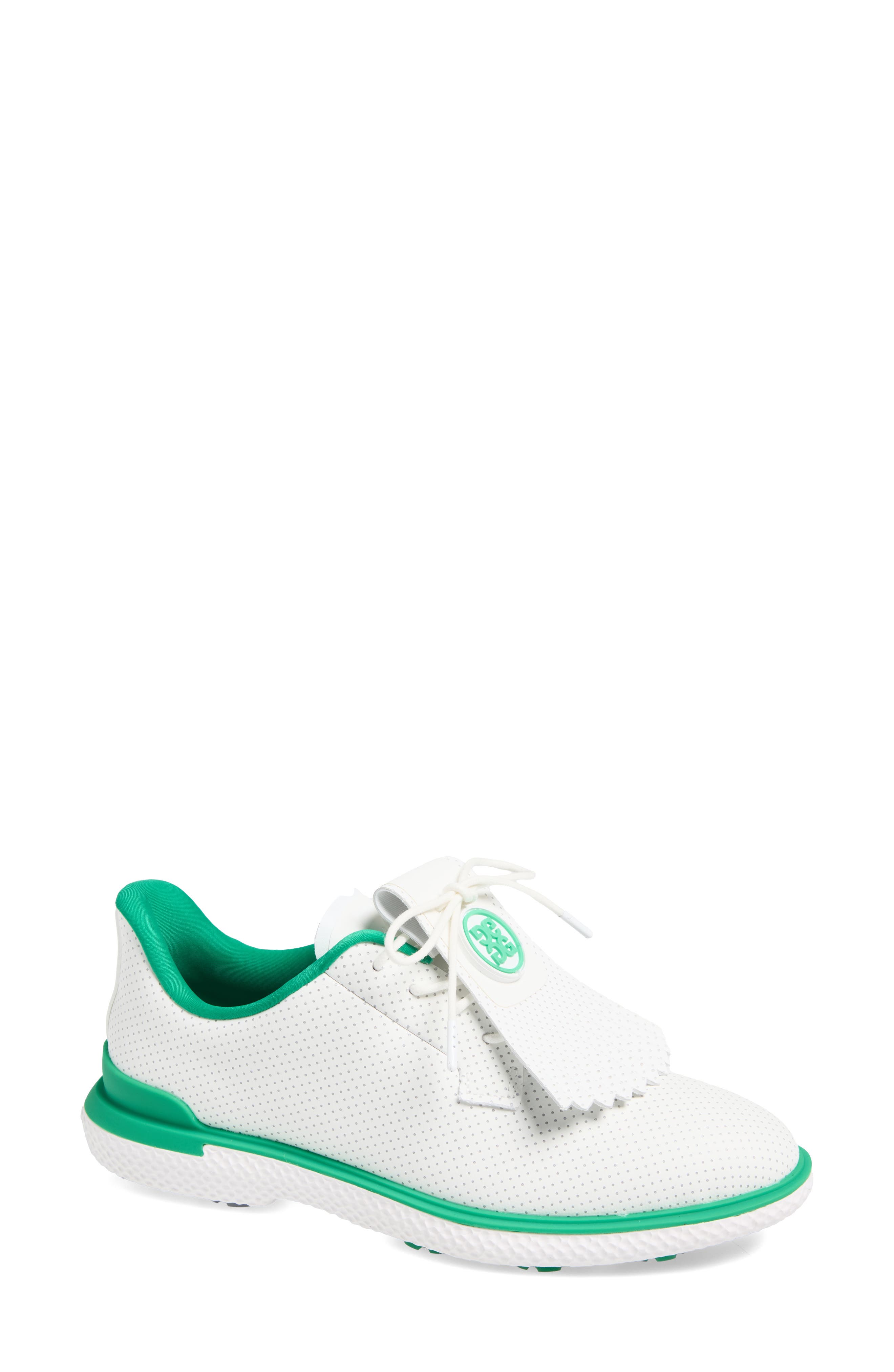 G/FORE Gallivant2r Perforated Kiltie Golf Shoe, Main, color, Snow/ Clover