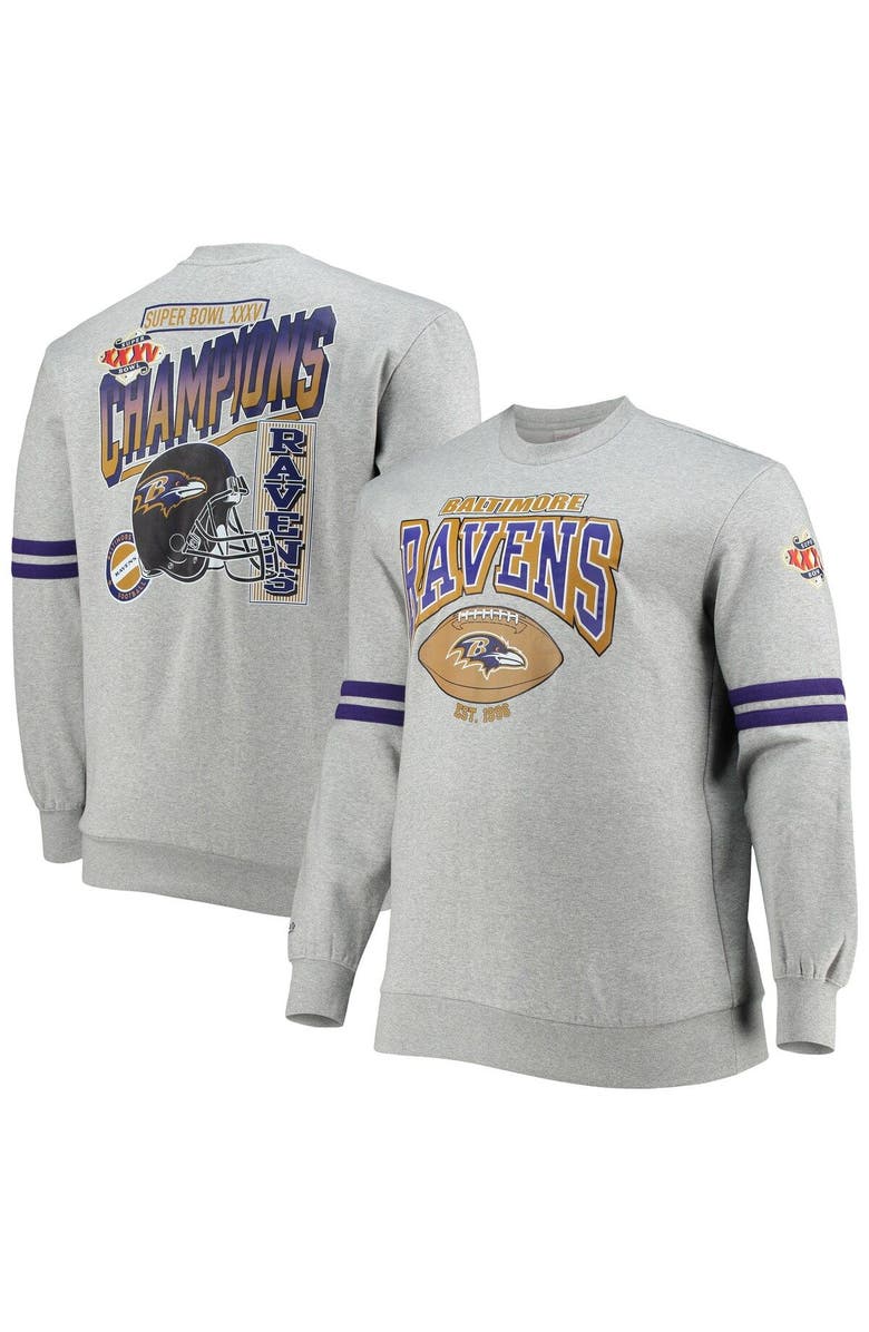 Mitchell & Ness Men's Mitchell & Ness Heathered Gray Baltimore Ravens Big & Tall Allover Print Pullover Sweatshirt, Main, color, 