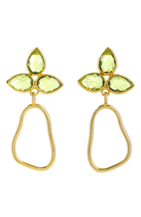 Triple Gemstone Abstract Dangle Earrings