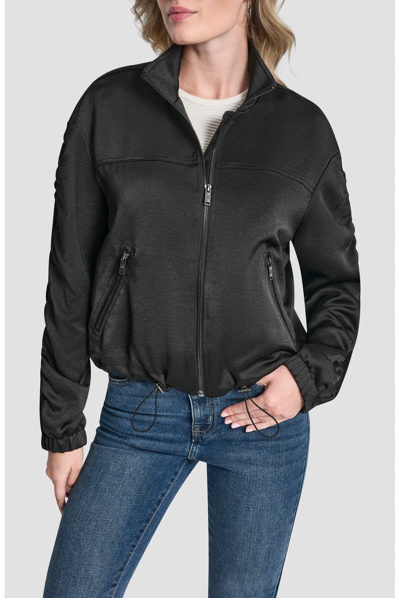 Ruched Sleeve Bomber Jacket, Main, color, BLACK