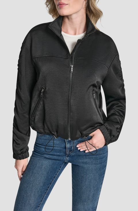Ruched Sleeve Bomber Jacket