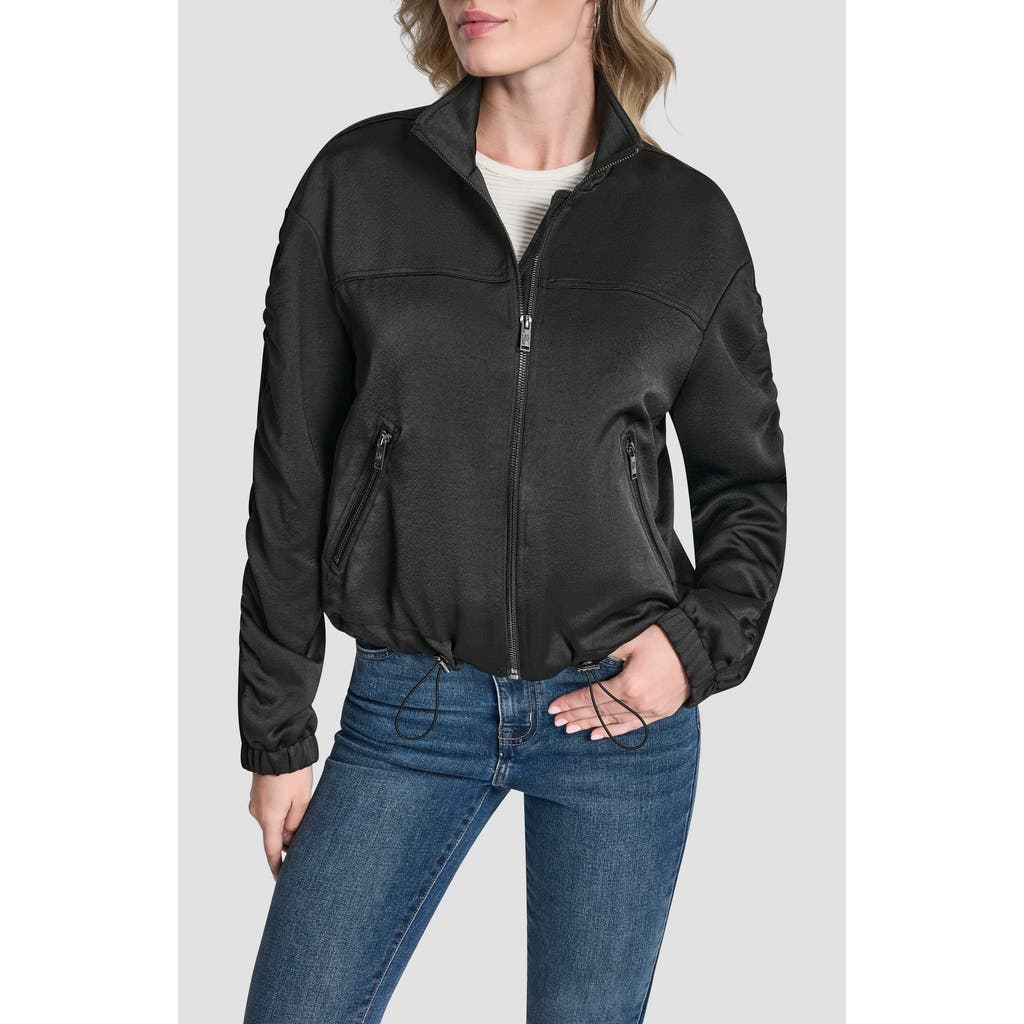 DKNY Ruched Sleeve Bomber Jacket in Black at Nordstrom, Size Large