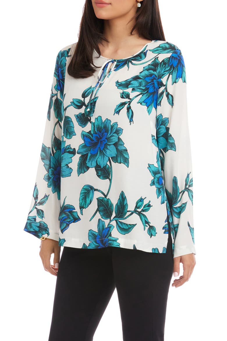 Floral Tie Neck Side Slit Tunic, Alternate, color, FLORAL PRINT