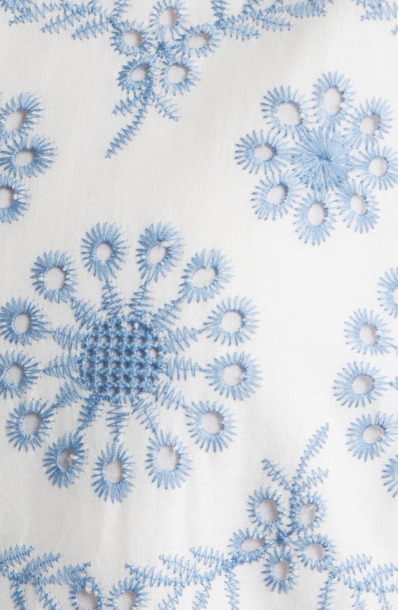 Anne Klein Embroidered Eyelet Cotton Button-Up Shirt, Alternate, color, Crisp White/ Lagoon