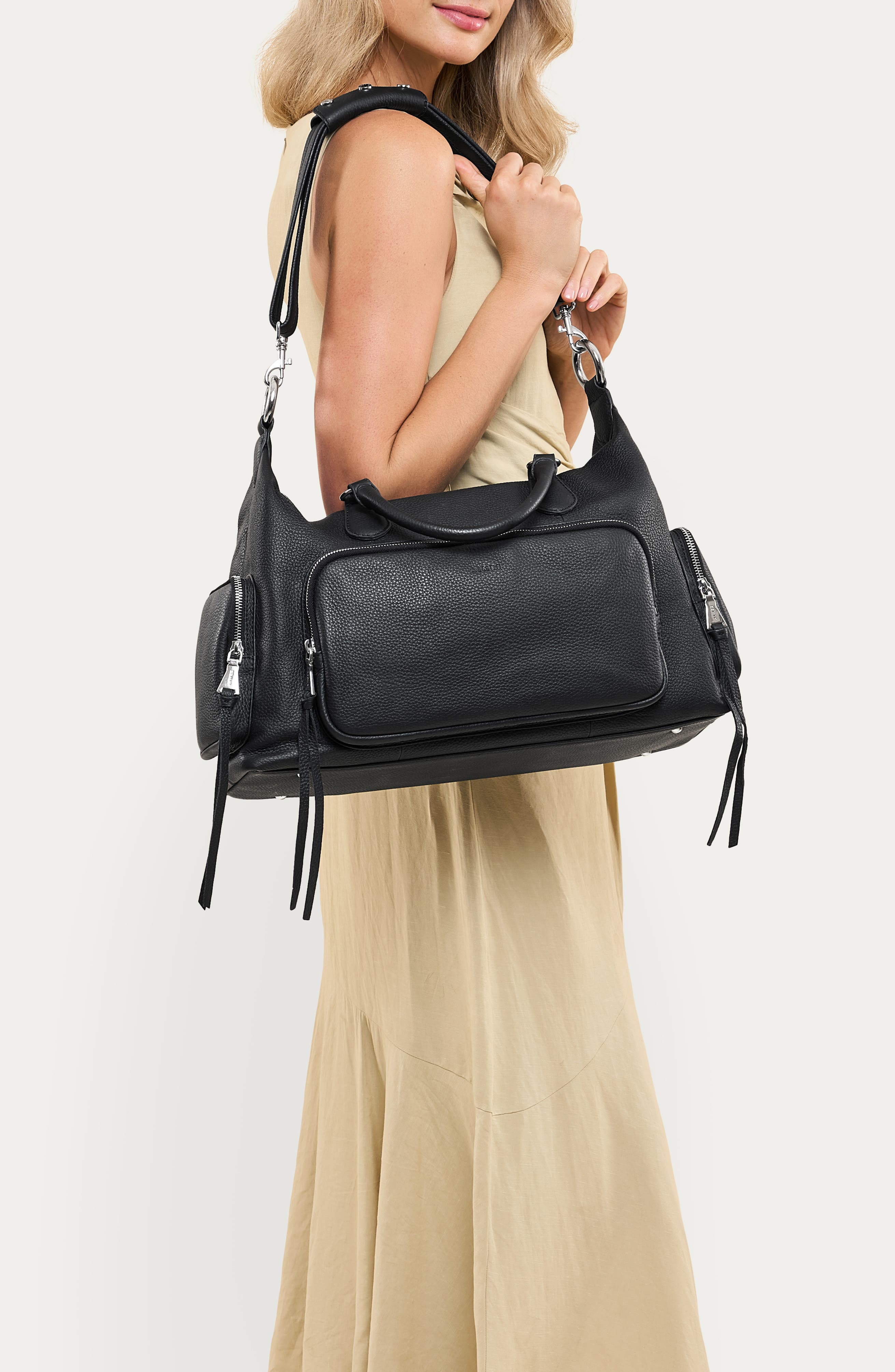 AIMEE Away We Go Leather Duffle Bag, Alternate, color, Black