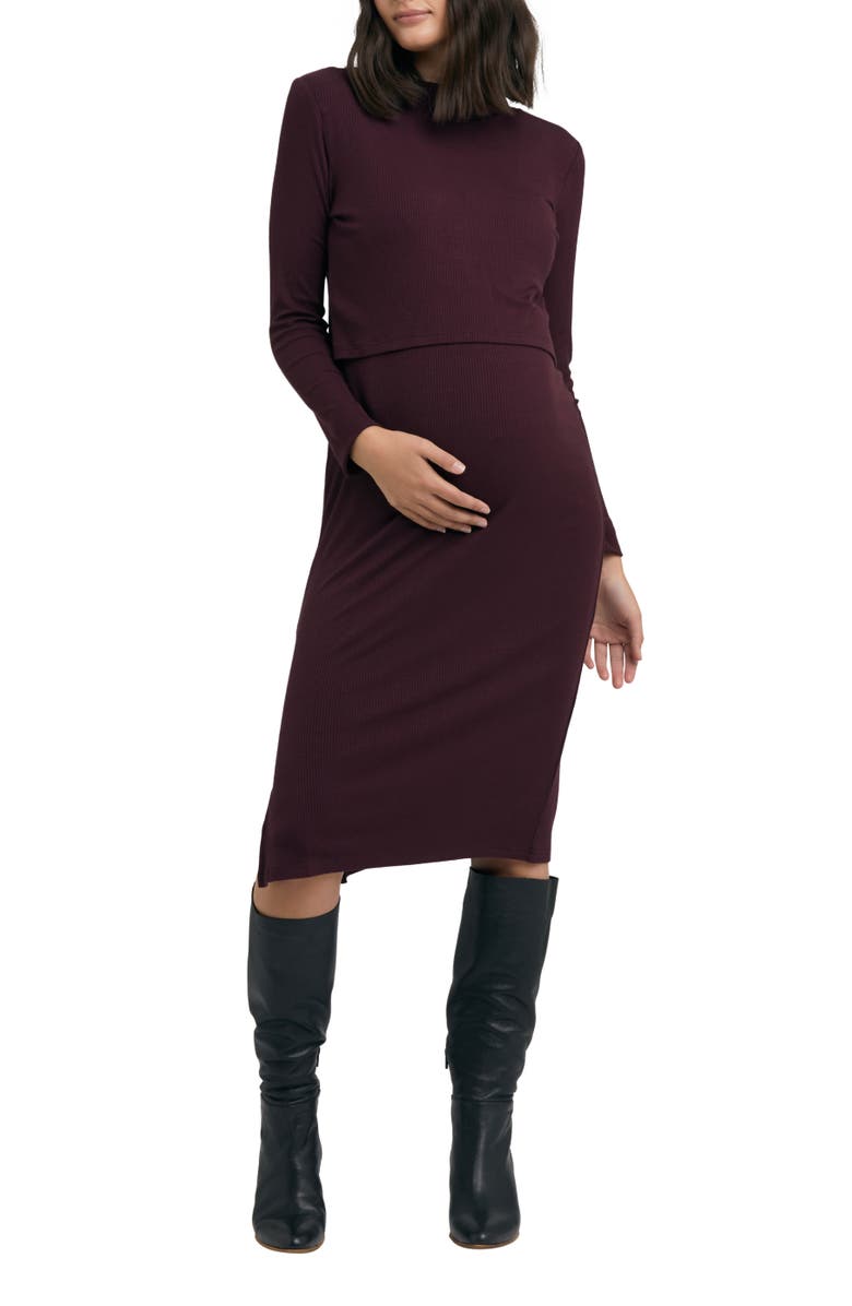 Ripe Maternity Ruby Rib Dress, Main, color, Maroon
