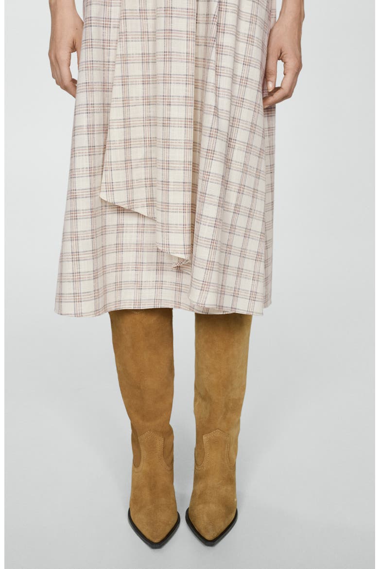 Check Tie Front Midi Dress, Alternate, color, ECRU