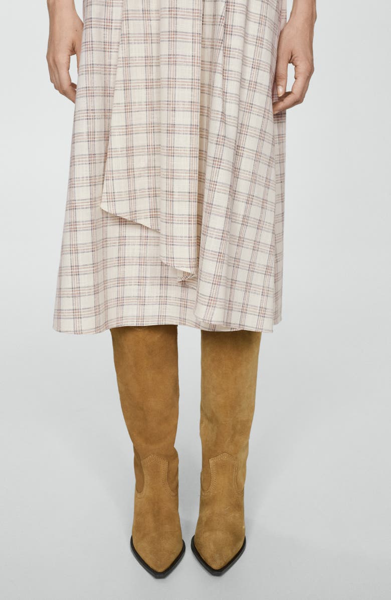 MANGO Check Tie Front Midi Dress, Alternate, color,