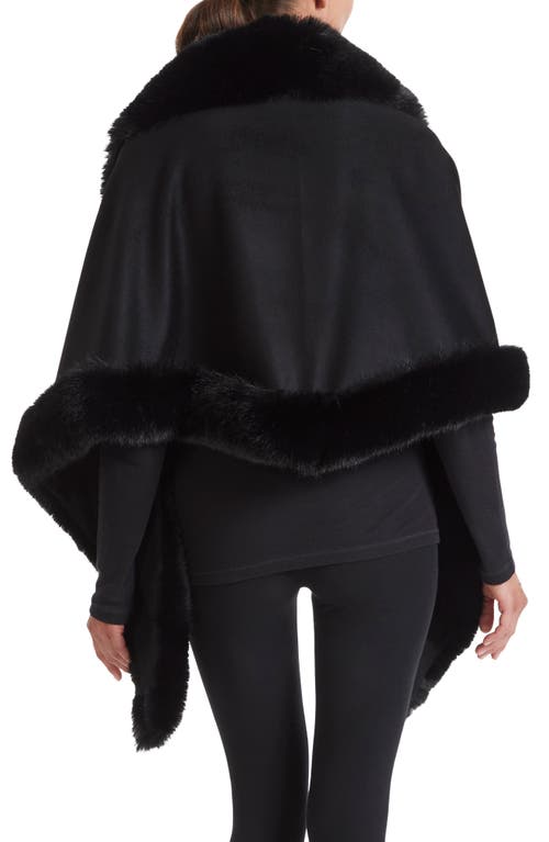 Sofia Cashmere Faux Fur Trim Cashmere Wrap In Black