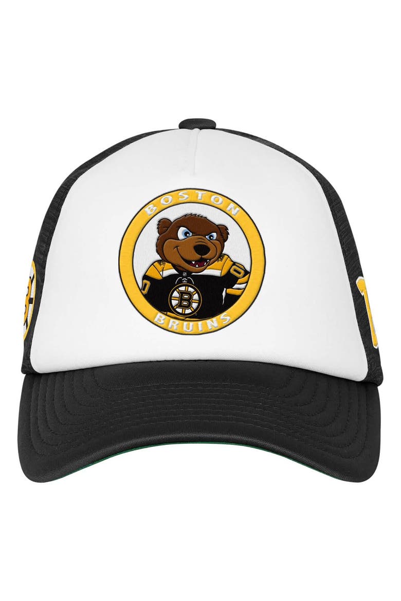 Youth Mitchell & Ness  White Boston Bruins Mascot Adjustable Trucker Hat, Alternate, color, White