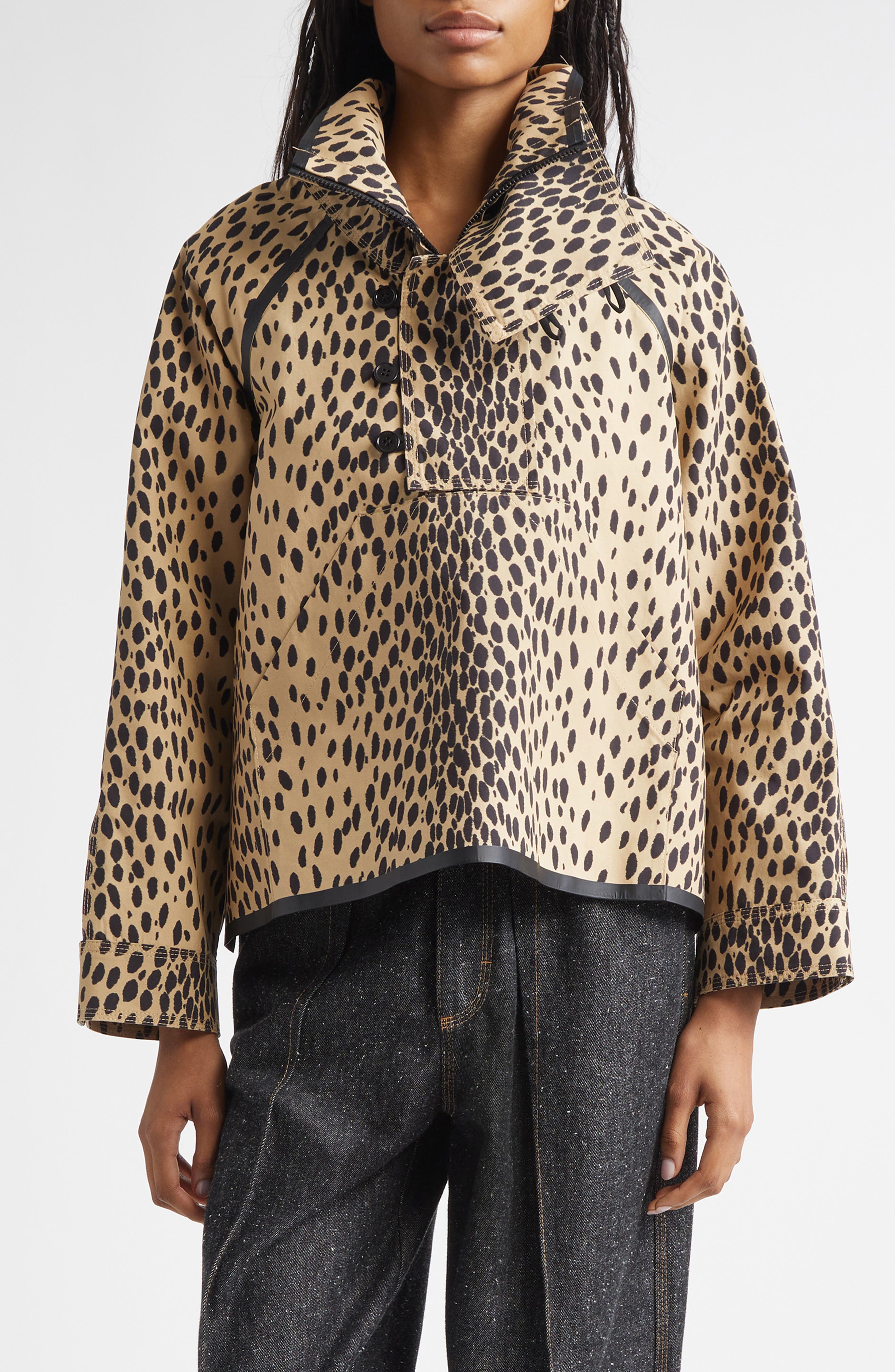 Fisherman Print Cotton Pullover Jacket