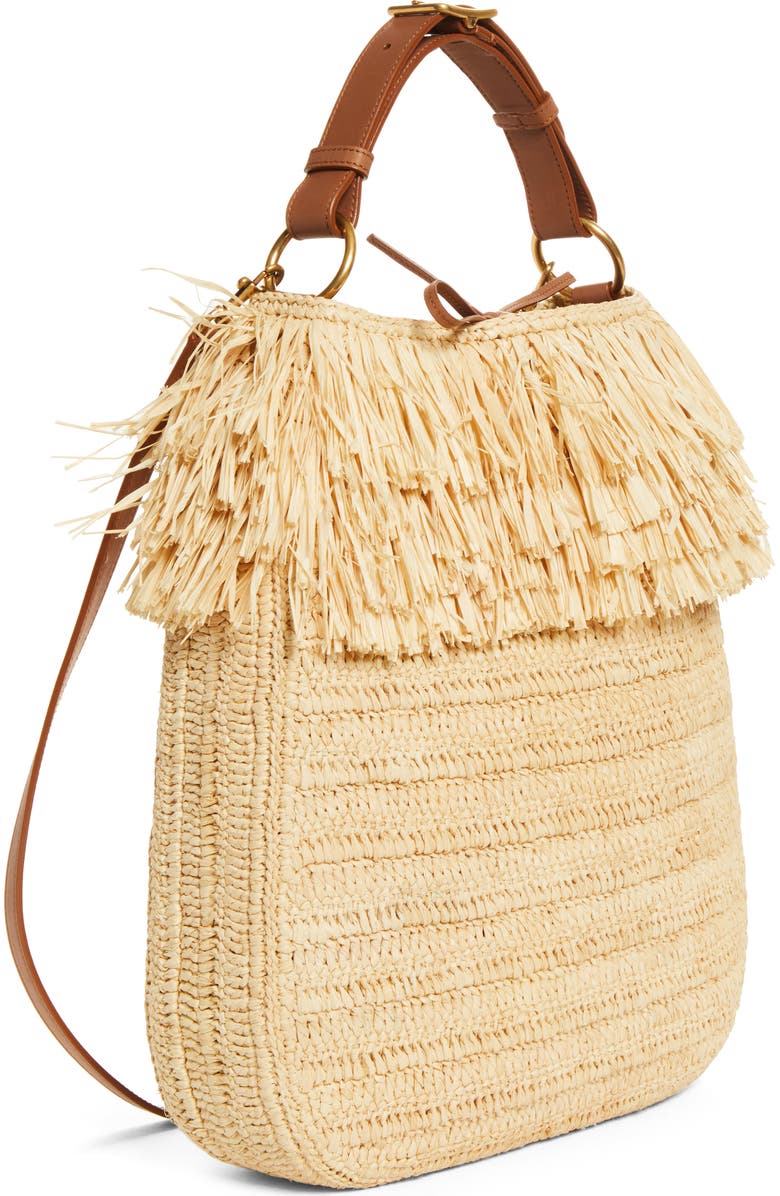 Saint Laurent Roady Fringed Raffia Shoulder Bag11324121, Alternate, color, 2791 Pale Brown/ Brick