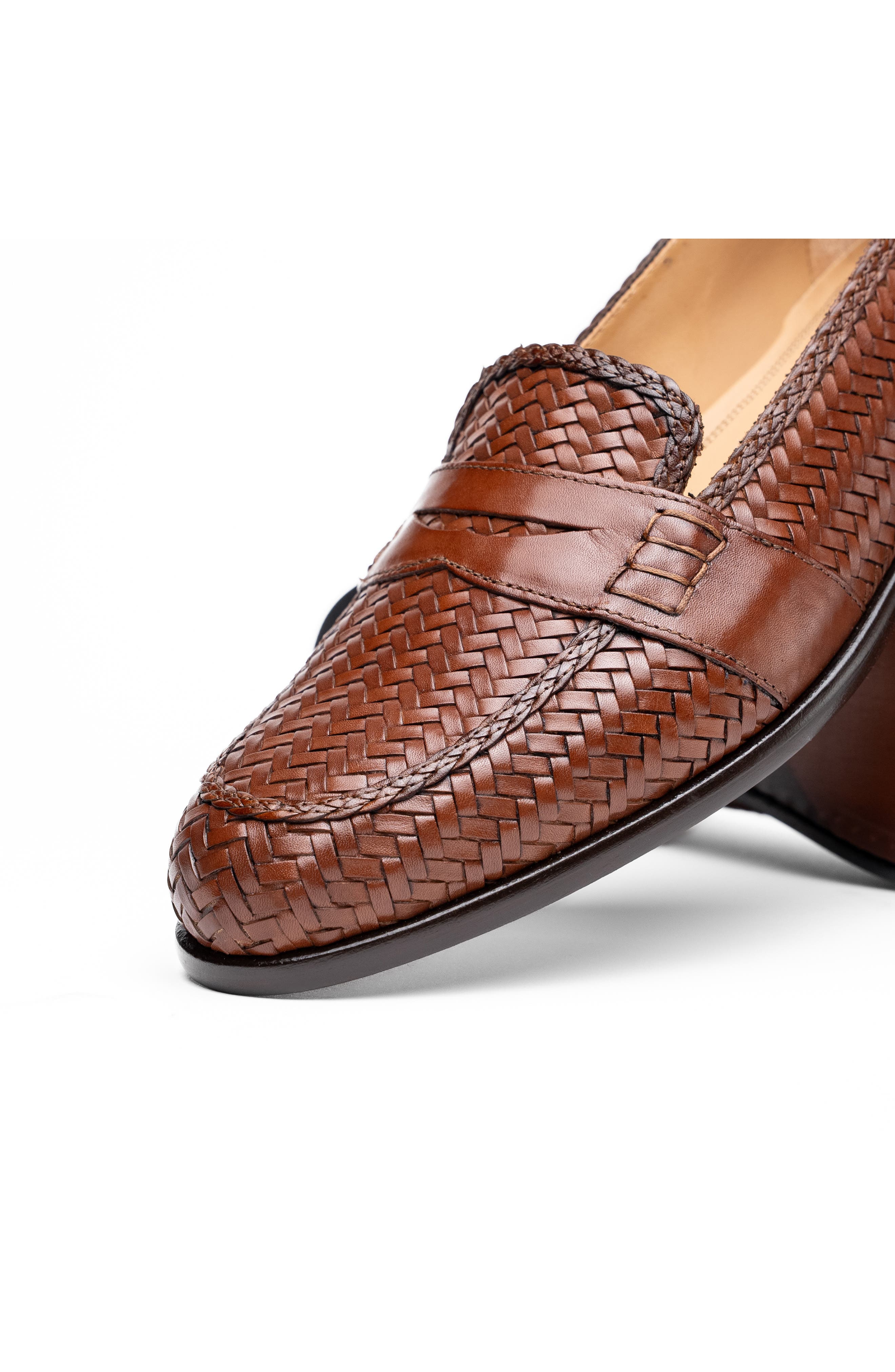Zelli Italia Nicola Woven Penny Loafer, Alternate, color, Cognac