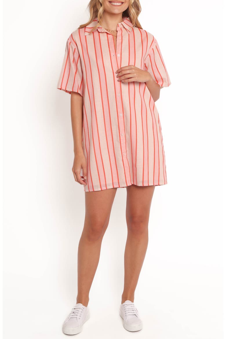 Norah Stripe Cotton Mini Shirtdress, Main, color, PINK STRIPE