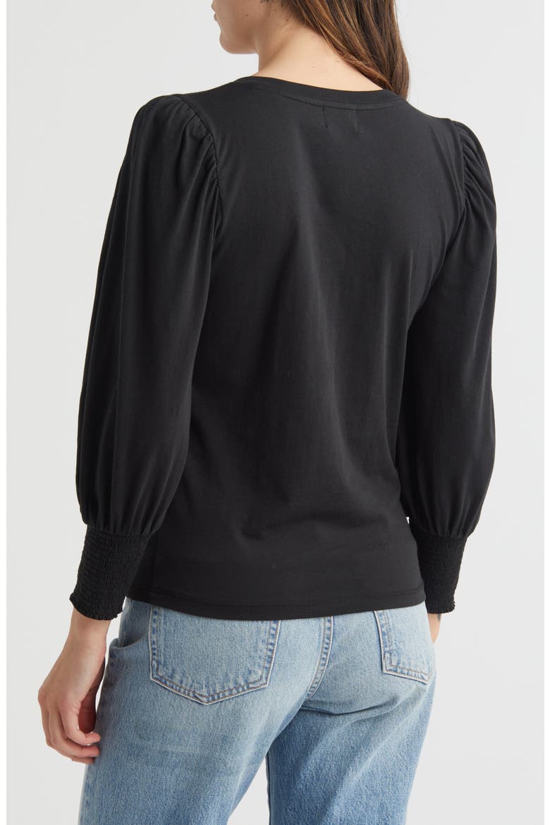Flora Long Sleeve Cotton Peasant T-Shirt, Alternate, color, JET BLACK