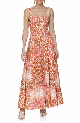 Avec Les Filles Mixed Animal Print Paneled Linen Blend Maxi Dress