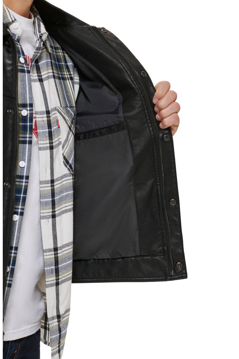 Faux Leather Trucker Jacket, Alternate, color, BLACK