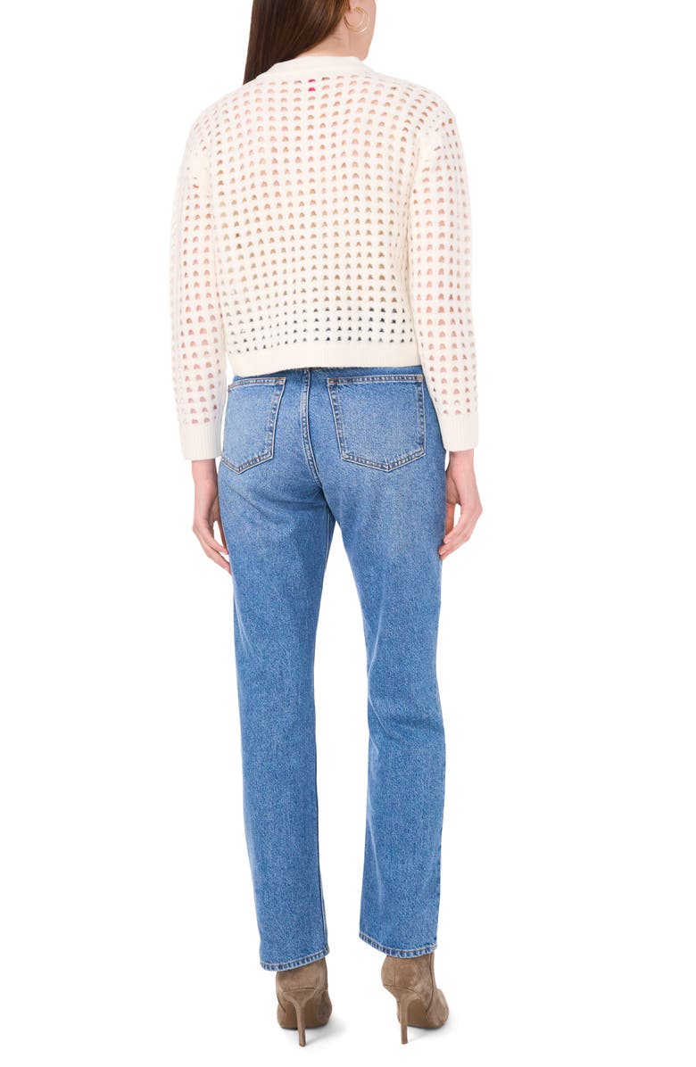 Vince Camuto Pointelle Crewneck Cardigan, Alternate, color, Antique White