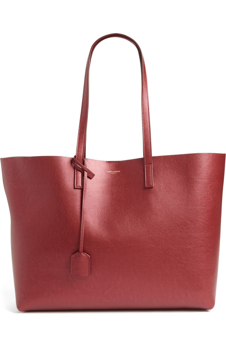 Saint Laurent East/West Leather Tote with Zip Pouch, Main, color,