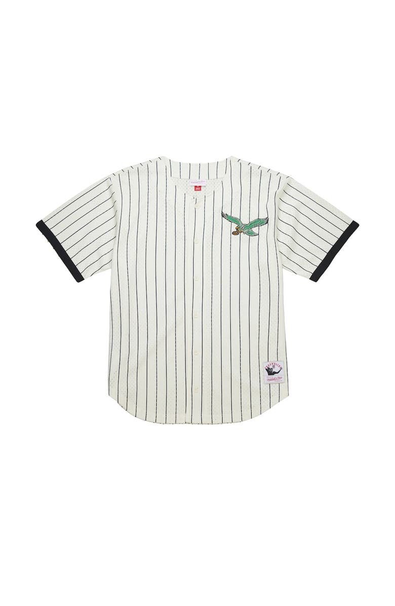 Mitchell & Ness Men's Mitchell & Ness  Cream Philadelphia Eagles Vintage Logo Final Seconds Full-Button Mesh Top, Alternate, color, 