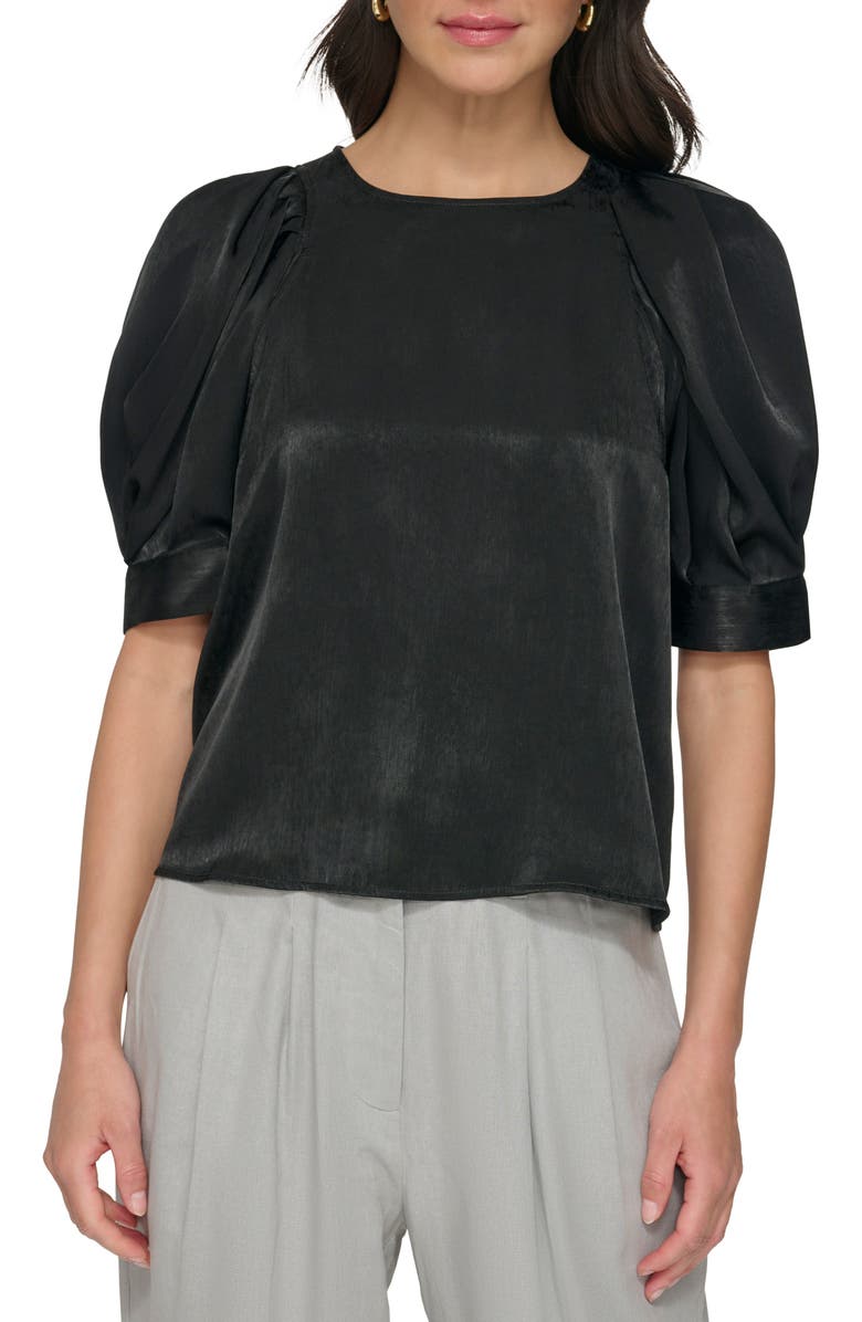 DKNY Puff Sleeve Satin Blouse, Main, color, 