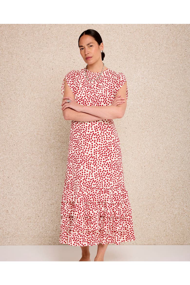Polka Dot Ruffle Midi Dress, Alternate, color, Red
