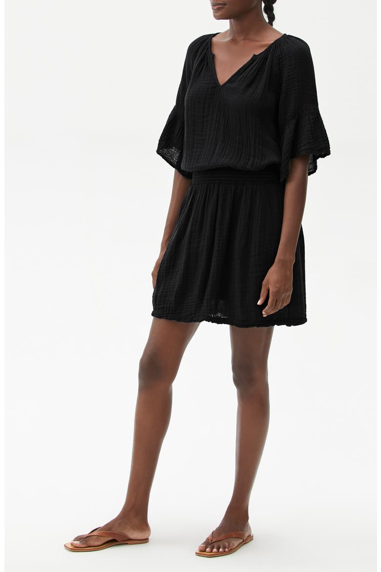 Katelyn Smocked Waist Peasant Dress, Alternate, color, BLACK