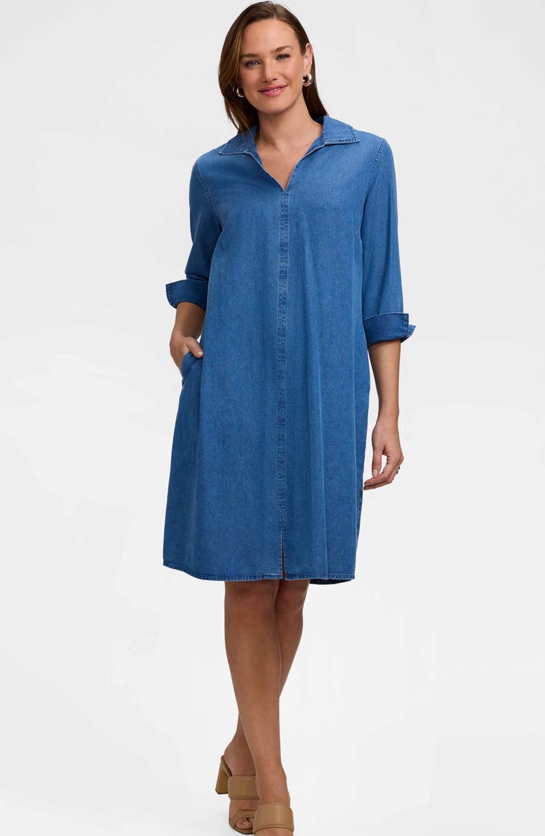 Foxcroft Agnes Tie Waist Denim Shirtdress, Alternate, color, Medium Wash Blue