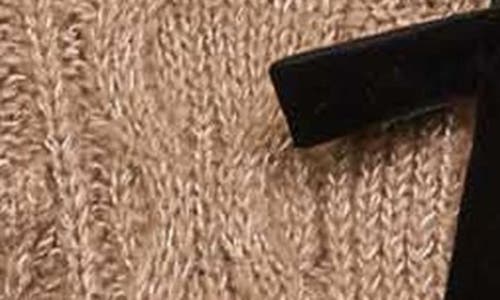 Blu Pepper Velvet Bow Cable Stitch Cardigan In Brown