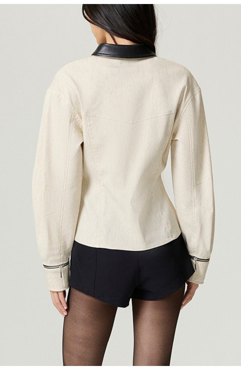 Nocturne Contrast Collar Balloon-Sleeve Shirt, Alternate, color, Ivory