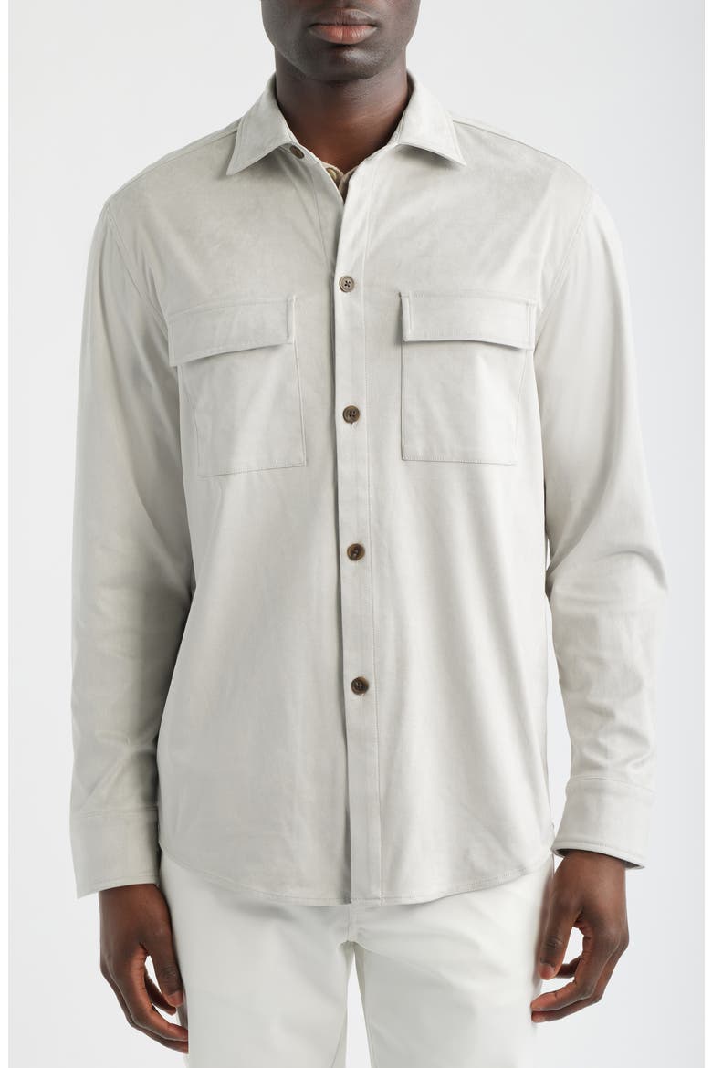 Stretch Faux Microsuede Shirt Jacket, Alternate, color, CEMENT