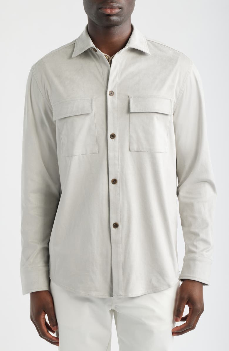 Scott Barber Stretch Faux Microsuede Shirt Jacket, Alternate, color, Cement