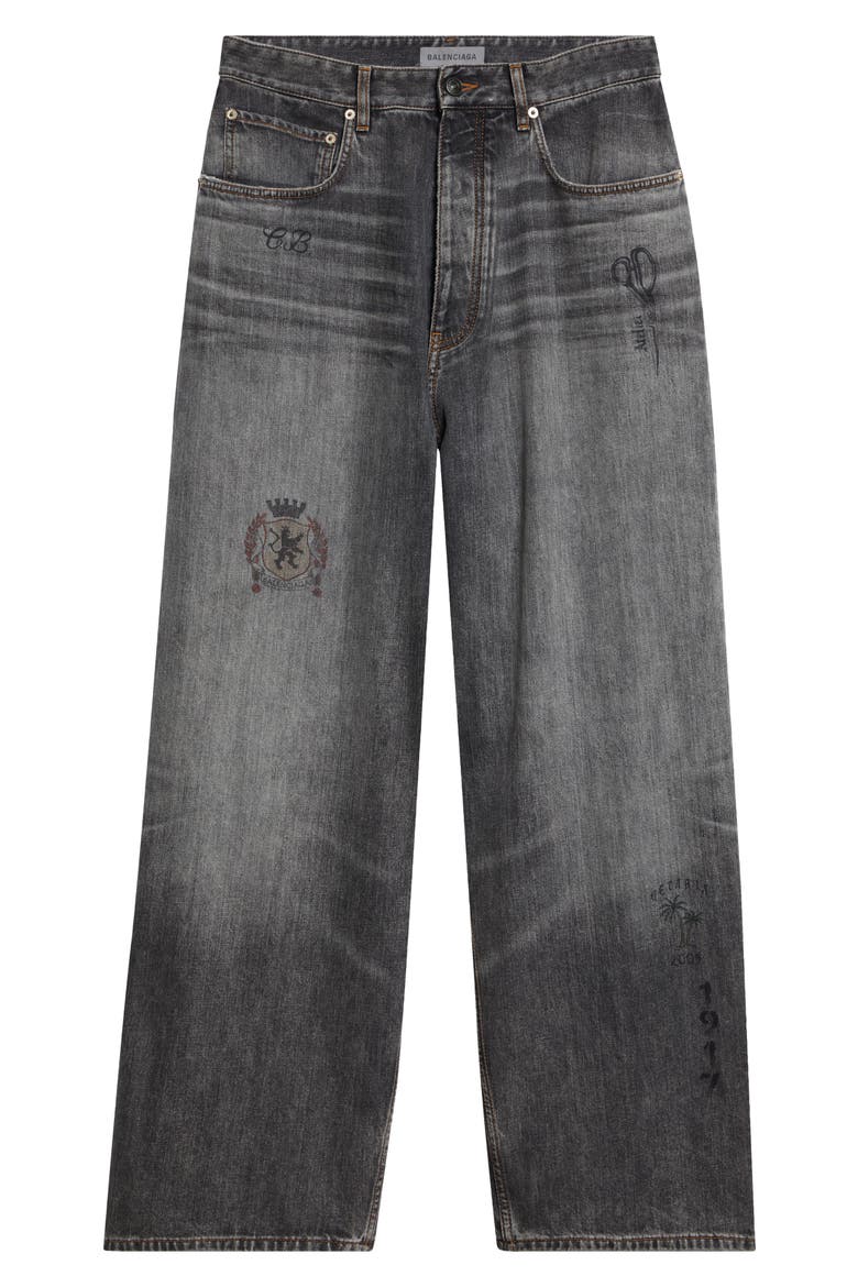 Tattoo Print Baggy Jeans, Alternate, color, 1441 DARK GREY
