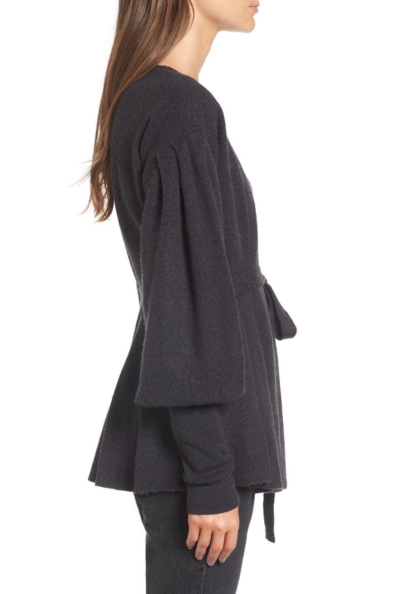 x Something Navy Wrap Cardigan, Alternate, color, GREY DARK CHARCOAL HEATHER
