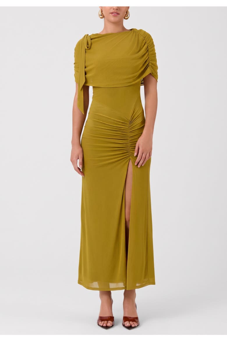 Ivy Capelet Mesh Midi Dress, Alternate, color, Ecru Olive