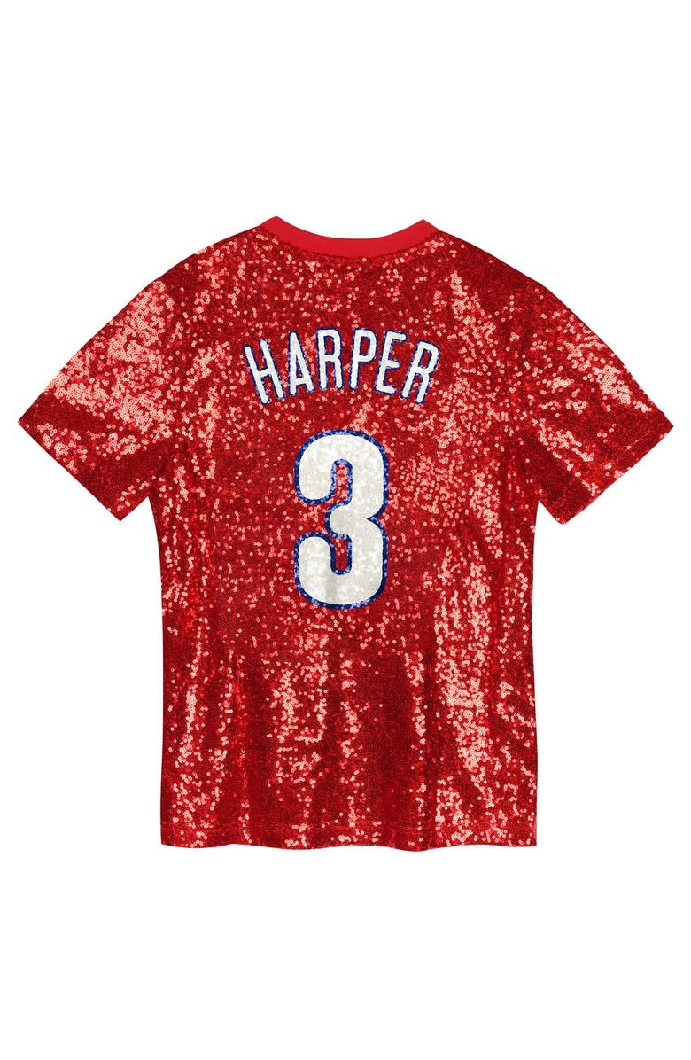 Outerstuff Juniors Bryce Harper Red Philadelphia Phillies Name & Number Sequin V-Neck Top, Alternate, color, Red