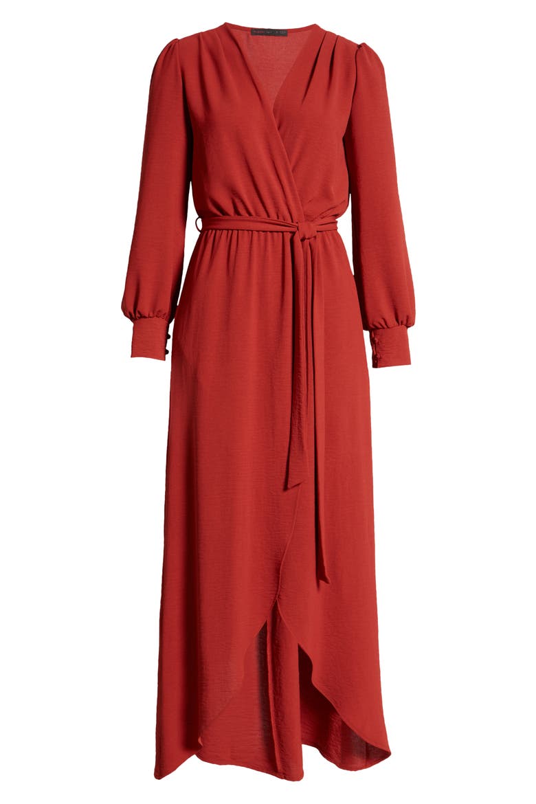 Long Sleeve Faux Wrap Dress, Alternate, color, RUST