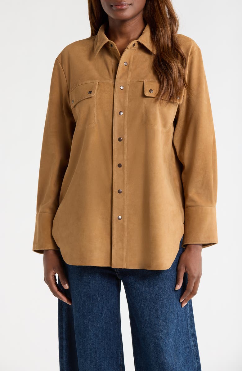 THE GREAT. The Traveler Suede Jacket, Main, color, Golden Brown