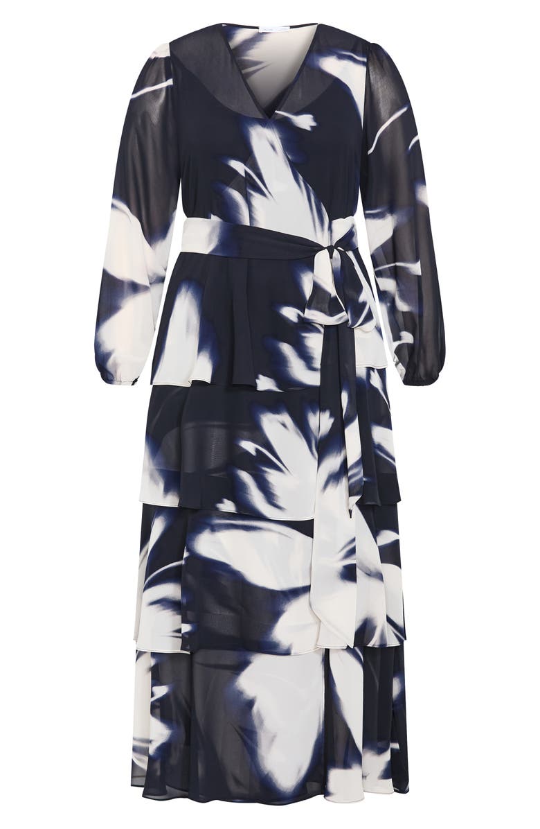 City Chic Selene Floral Print Long Sleeve Wrap Dress, Alternate, color, Blurred Fl