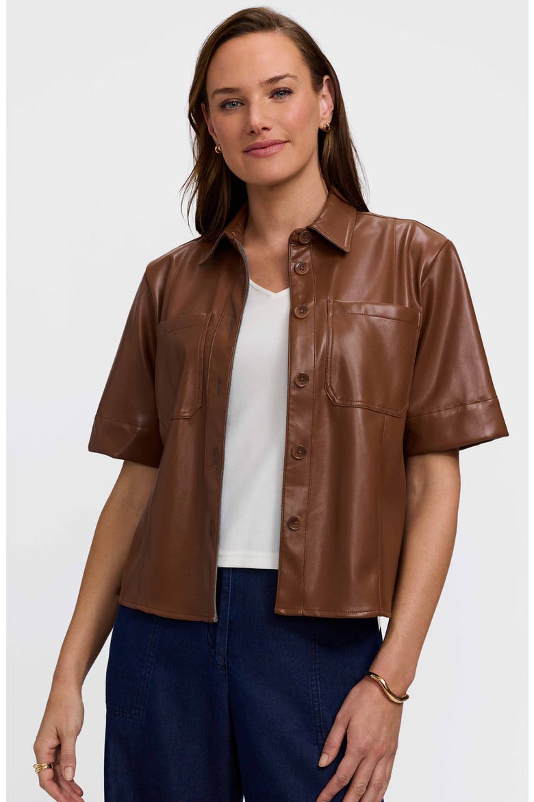 Demi Elbow Sleeve Faux Leather Button-Up Shirt, Alternate, color, MACCHIATO BROWN