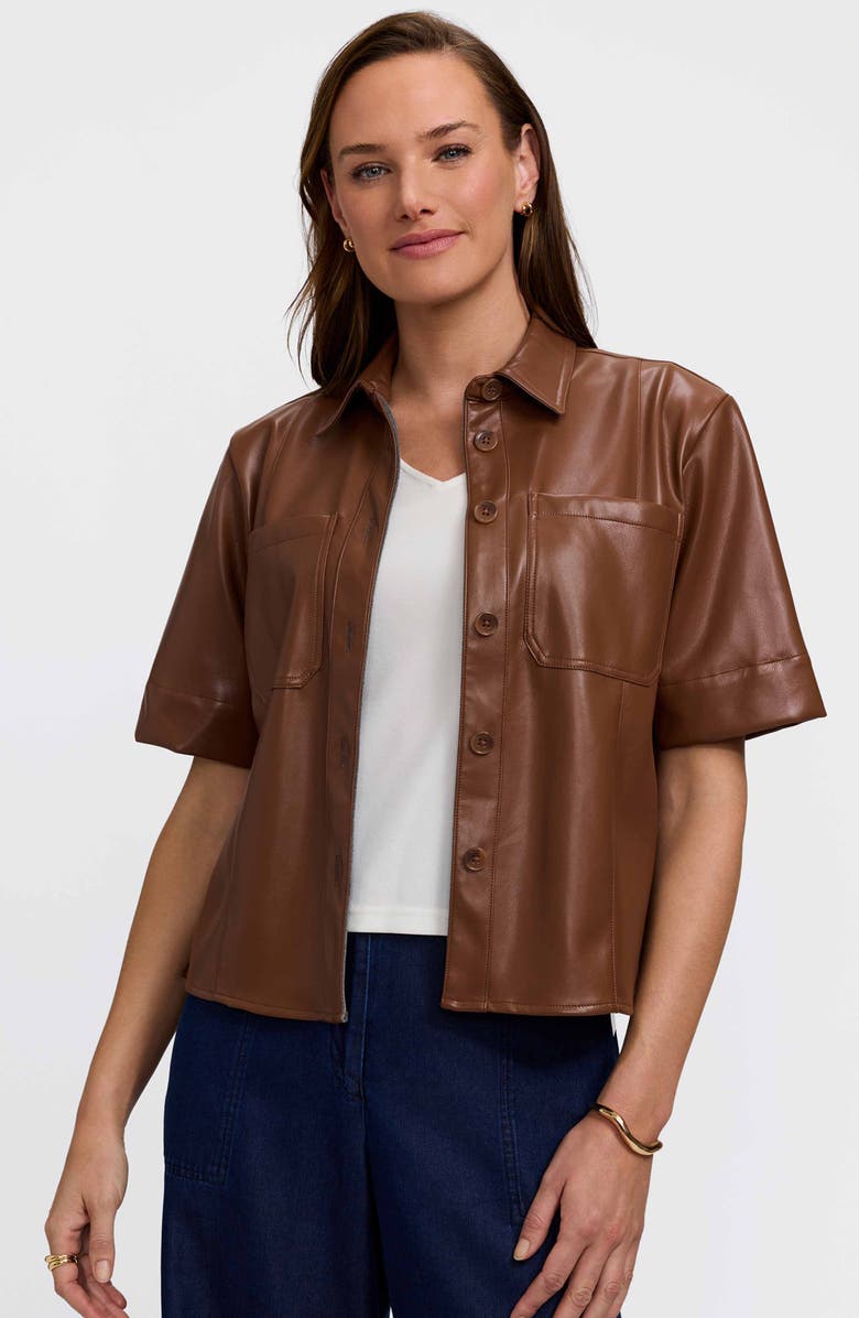 Foxcroft Demi Elbow Sleeve Faux Leather Button-Up Shirt, Alternate, color, Macchiato Brown