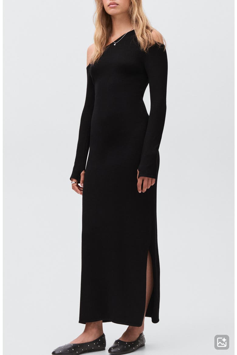Asymmetric Cutout One-Shoulder Long Sleeve Dress, Main, color, BLACK