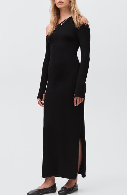 Mango Teen Asymmetric Cutout One-shoulder Long Sleeve Dress In Black