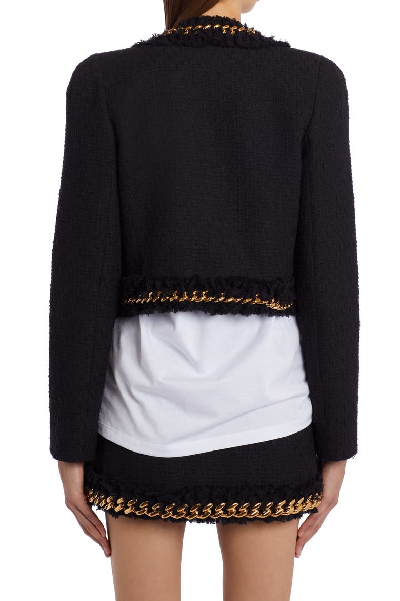 Chain Detail Crop Tweed Jacket, Alternate, color, BLACK