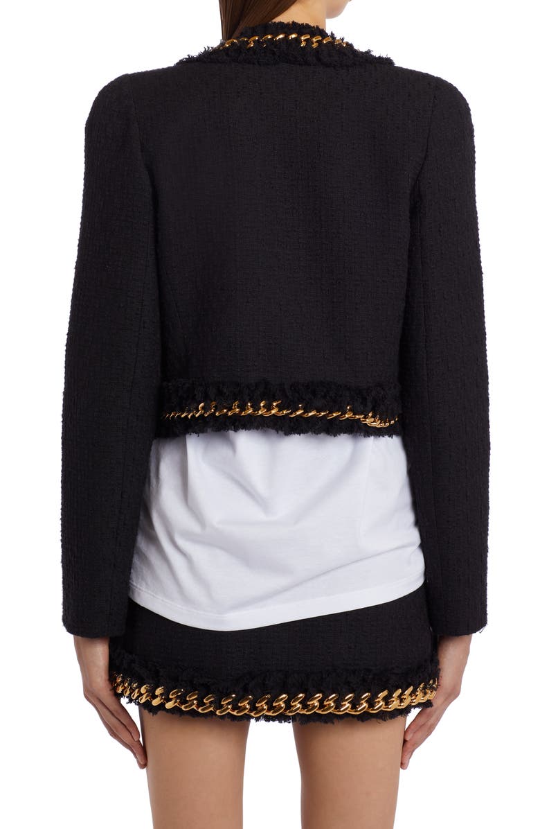 Versace Chain Detail Crop Tweed Jacket, Alternate, color,
