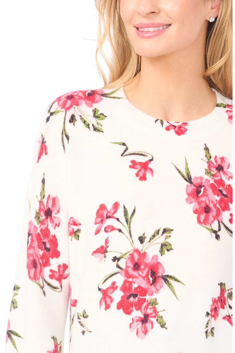 Floral Long Sleeve Crewneck Sweater, Alternate, color, NEW IVORY