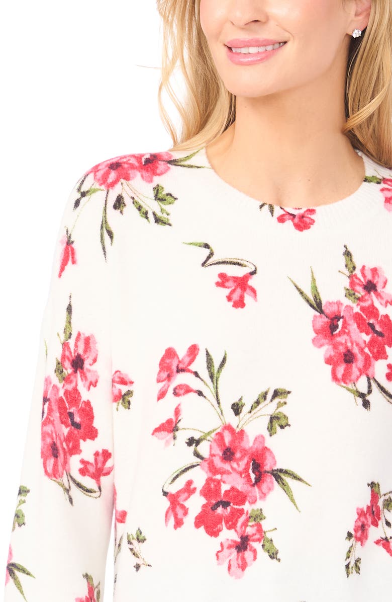 CeCe Floral Long Sleeve Crewneck Sweater, Alternate, color, New Ivory