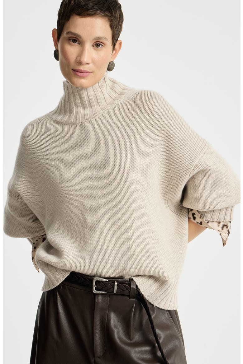 Cashmere turtleneck sweater with shiny zipper, Alternate, color, Buff